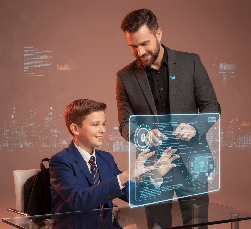 Young student learning cybersecurity